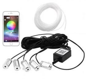 Kit Lumini ambientale auto 5 LED x 6 m neon RGB, aplicatie prin Bluetooth