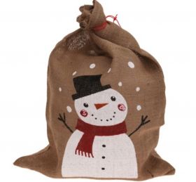 Sac pentru cadouri Snowman, 50x70 cm, iuta, multicolor