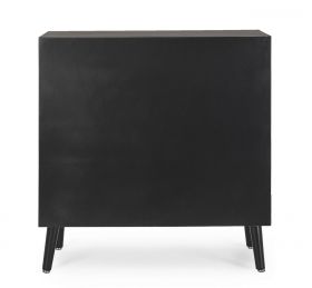 Bufet inferior cu 2 usi Josine, Bizzotto, 80 x 40 x 80 cm, lemn de pin/MDF/ratan, negru