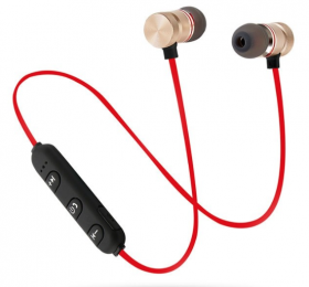 Casti audio Bluetooth sport stereo cu suport magnetic rosu auriu