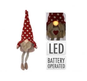 Decoratiune luminoasa Boy Gnome, 20x13x50 cm, plus, rosu/bej