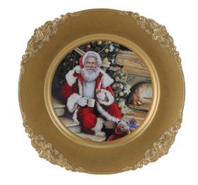 Platou Santa sitting by fireplace, Ø33 cm, polipropilena, auriu