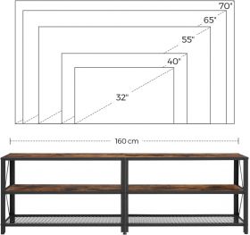 Comoda TV Bryce, Vasagle, 160 x 39 x 52 cm, pana la 70 inch, PAL/otel, maro rustic