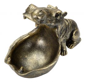 Decoratiune, Hippopotamus, Mauro Ferretti, 30 x 16 x 22 cm, polirasina, auriu