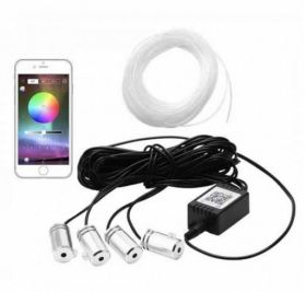 Kit Lumini ambientale auto 4 LED x 6 m neon RGB, aplicatie prin Bluetooth