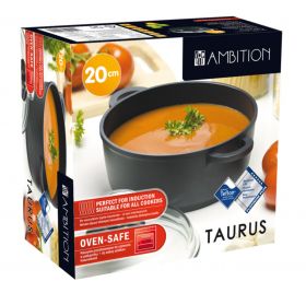 Oala cu capac Taurus, Ambition, 20 cm, 2.3 L, aluminiu turnat, invelis teflon