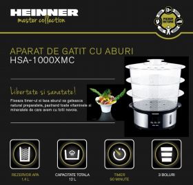 Aparat de gatit cu aburi, Heinner, 1000 W, negru