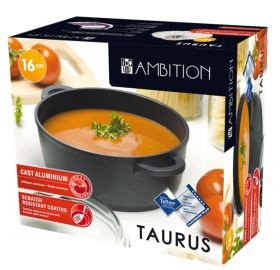 Oala cu capac Taurus, Ambition, 16 cm, 1.5 L, aluminiu turnat, invelis teflon