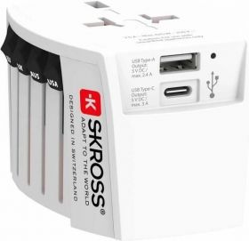 adaptor priza universal skross 1.302962, 1x usb-a, 1x usb-c