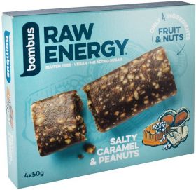 Baton energizant Raw Energy cu caramel sarat si arahide, 4x50 g Bombus