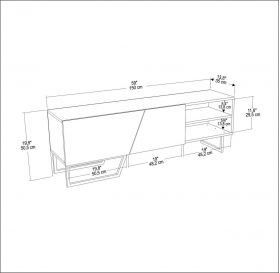 Comoda TV, Zena Home, Denasse, 150x50.5x35 cm, PAL, Alb/Negru