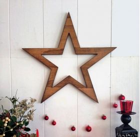 Decoratiune de perete, Wooden Star, 62x62x1.8 cm, Lemn , Maro