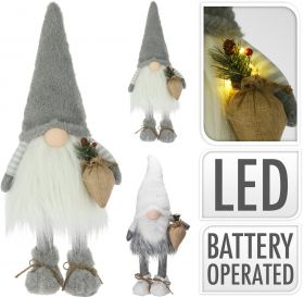 Decoratiune luminoasa Boy Gnome w hat grey, 26x26x65 cm, plus, gri/alb