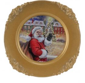 Platou Waving Santa, Ø33 cm, polipropilena, auriu