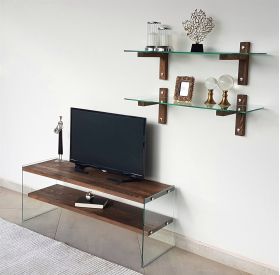 Comoda TV cu rafturi de perete Neostill TV105, 120 x 45 cm/85 x 25 cm, walnut