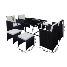 Set mobilier de gradina din rattan cu 9 piese, negru, KUBIKUS