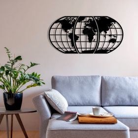 Decoratiune de perete, World Map 11, metal, 116 x 58 cm, negru