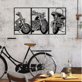 Decoratiune de perete, 3 Choppers, metal, 100 x 50 cm, negru