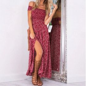 Rochie lungă de damă cu fantă mare roșu XL