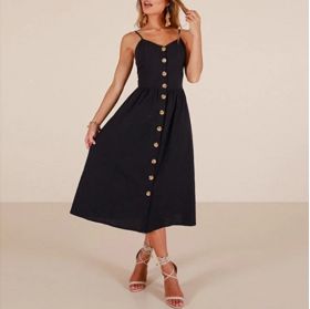 Rochie de o singura culoare pentru femei pe umerase negru L