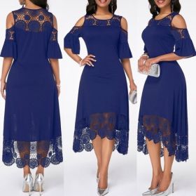 Rochie midi formala plus marime albastru 3XL