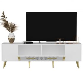 Comoda TV, Olivia, Detas, 150 x 48.2 x 35 cm, pal melaminat, alb/auriu