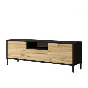 Comoda TV, Yardley, LV2 - KL, 140 x 46.4 x 35.5 cm, pal melaminat/metal, stejar/negru