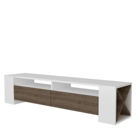 Comoda TV, Zena Home, Sosruko, 155 x 35 x 35 cm, pal melaminat, alb/nuc