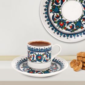 Set 6 cesti cu farfurie GELENEKSEL 003, Helen Porselen, ceramica, multicolor