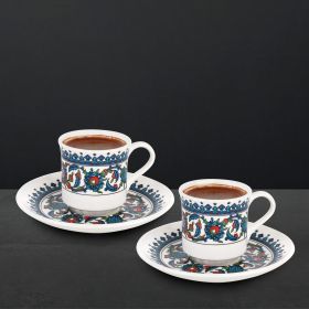 Set 6 cesti cu farfurie GELENEKSEL 003, Helen Porselen, ceramica, multicolor