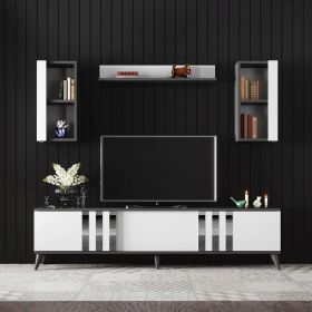 Comoda TV, Bexley, Chrome, 180x30x47 cm, Antracit/Alb