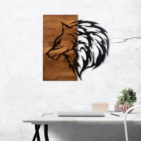 Decoratiune de perete, Wolf2, lemn/metal, 57.5 x 58 cm, negru/maro