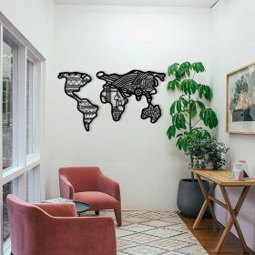 Decoratiune de perete, World Map 7, metal, 135 x 77 cm, negru