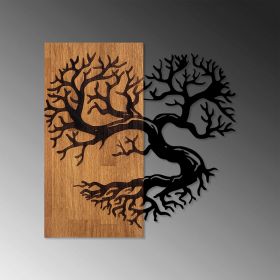 Decoratiune de perete, Monumental Tree 4, 50% lemn/50% metal, Dimensiune: 58 x 58 cm, Nuc / Negru