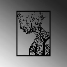 Decoratiune de perete, Tree Woman, Metal, Dimensiune: 52 x 70 cm, Negru