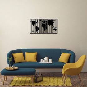 Decoratiune de perete, Wold Map, Metal, 90 x 47 cm, Negru