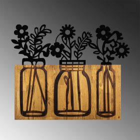 Decoratiune de perete, Flower 5, Metal/lemn, Dimensiune: 65 x 3 x 52 cm, Nuc / Negru