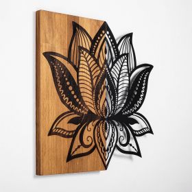 Decoratiune de perete, Lotus 10, 50% lemn/50% metal, Dimensiune: 59 x 58 cm, Nuc / Negru