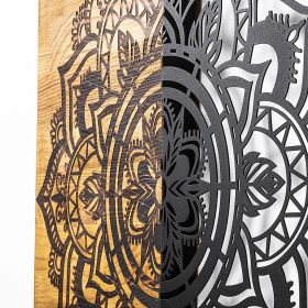 Decoratiune de perete, Mandala 6, Metal/lemn, Dimensiune: 59 x 3 x 58 cm, Nuc / Negru