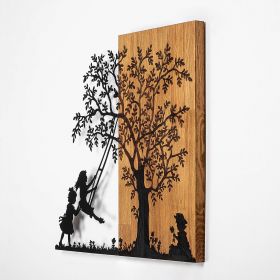 Decoratiune de perete, The Tree And The Shaking Children, 50% lemn/50% metal, Dimensiune: 59 x 58 cm, Nuc / Negru