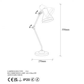 Lampa de masa, Fulgor, 942FLG1807, Metal, Negru/Auriu