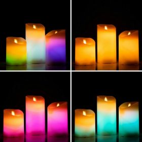 Set 3 lumanari LED multicolore cu efect de flacara cu telecomanda Lendles, InnovaGoods, Ø7.5 x 10 cm, bej
