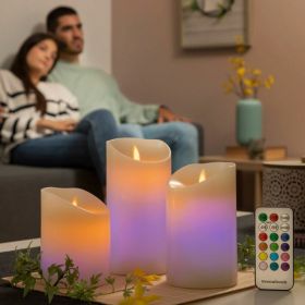 Set 3 lumanari LED multicolore cu efect de flacara cu telecomanda Lendles, InnovaGoods, Ø7.5 x 10 cm, bej