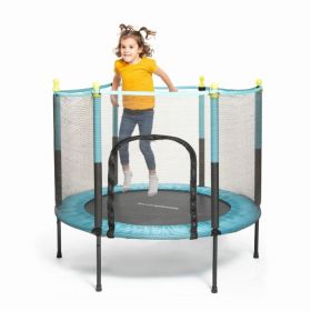 Trambulina copii cu plasa de siguranta Kidine, InnovaGoods, max 80kg, Ø140 x 120 cm, albastru/negru