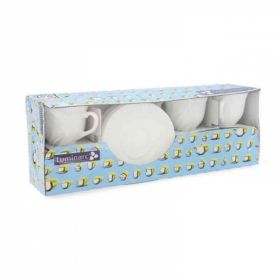 Set 6 cesti cu farfurioara, Luminarc, Trianon, 220 ml, sticla, alb