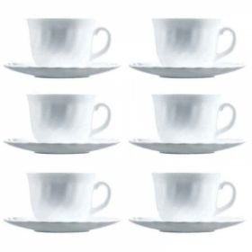 Set 6 cesti cu farfurioara, Luminarc, Trianon, 220 ml, sticla, alb