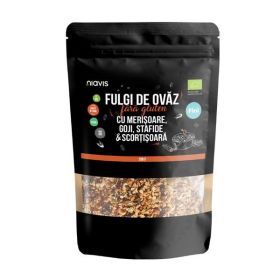 Fulgi de Ovaz Fini Fara Gluten cu Merisoare, Goji, Stafide si Scortisoara Ecologici - Niavis, 200 g