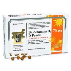 Bio-Vitamina D3 D-Pearls 3000 UI / 75 &micro;g - Pharma Nord, 80 capsule moi