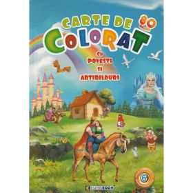 Carte de colorat cu povesti si abtibilduri. Jumbo Vol.6, editura Eurobookids