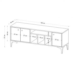 Comoda TV, Emerald, Luna v2, 150 x 40 x 40 cm, pal melaminat, stejar